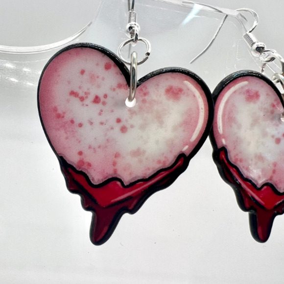 Bleeding Heart Earrings - Valentines Day Earrings - Wednesday Addams Earrings - Picture 4 of 10